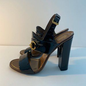 GUCCI – HORSEBIT SANDALS – BLACK PATENT – SIZE 36